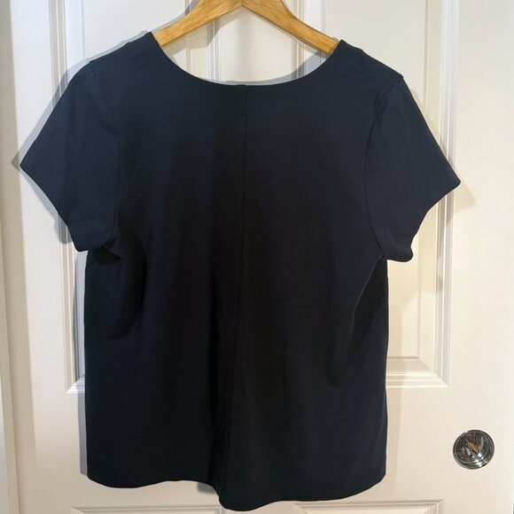 J. Jill Wearever Collection V-Neck Top Short Sleeve Relaxed Ponte Fit Navy MP - Picture 2 of 3